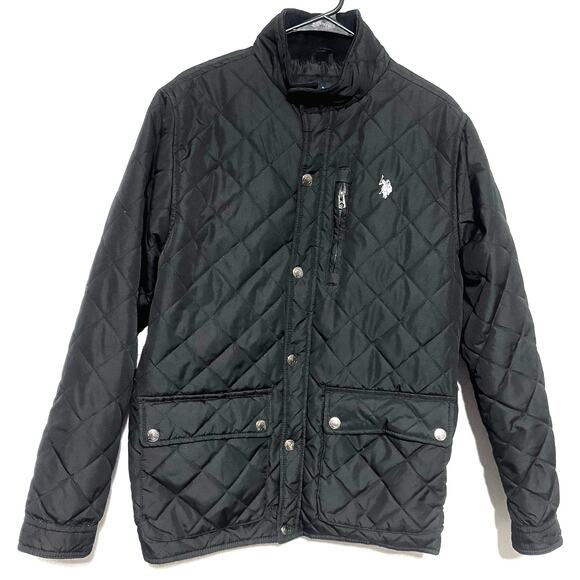US Polo Assn Mens Quilted Puffer Jacket Coat Black Small Zip Up Lightweight Pony - Picture 2 of 10